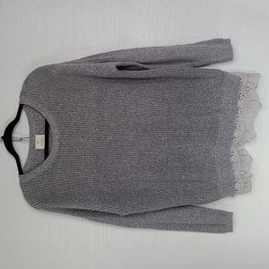 Pins & Needles Sweater Long Sleeve Scoop Neck Knit Gray Lace Hemline Size Small